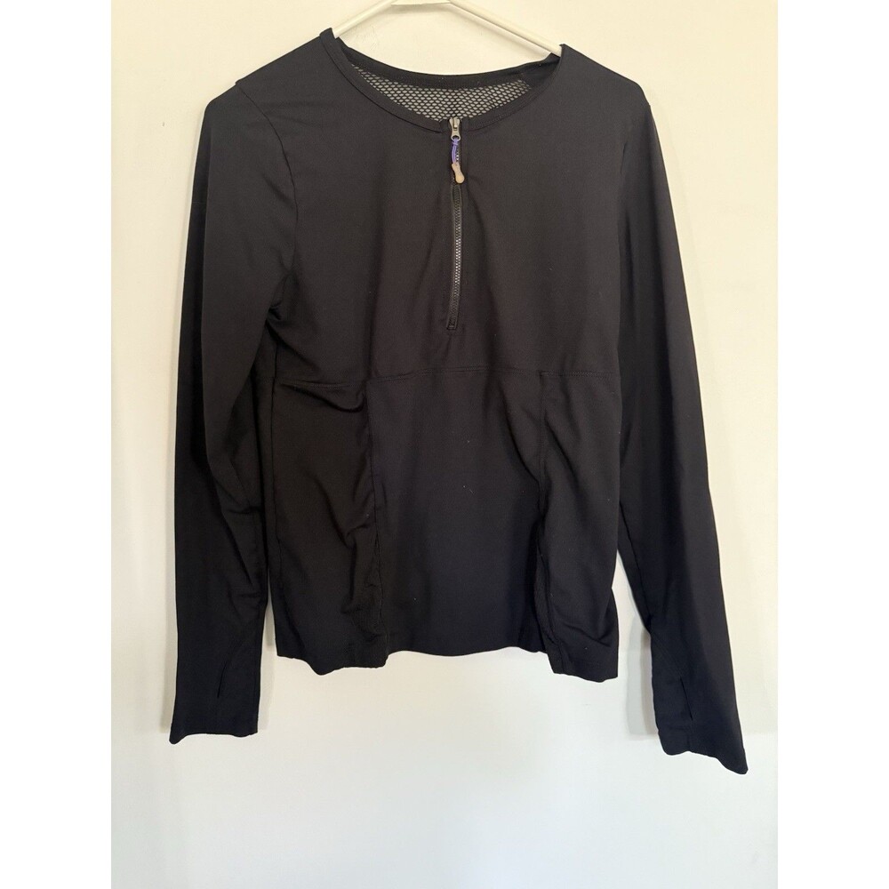 Ladies Black long sleeve ATHLETIC performance quarter zip TOP size M